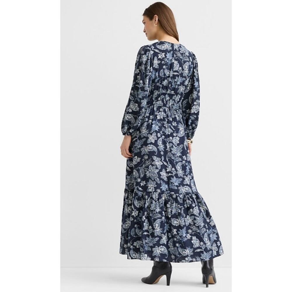 LOFT Paisley Bow Pocket Boho Maxi Dress Blue NWT Size Large - Picture 11 of 12